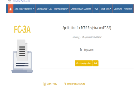 Application for Online FCRA Registration
