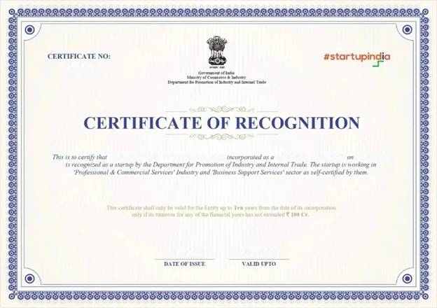 Startup India Certificate Sample